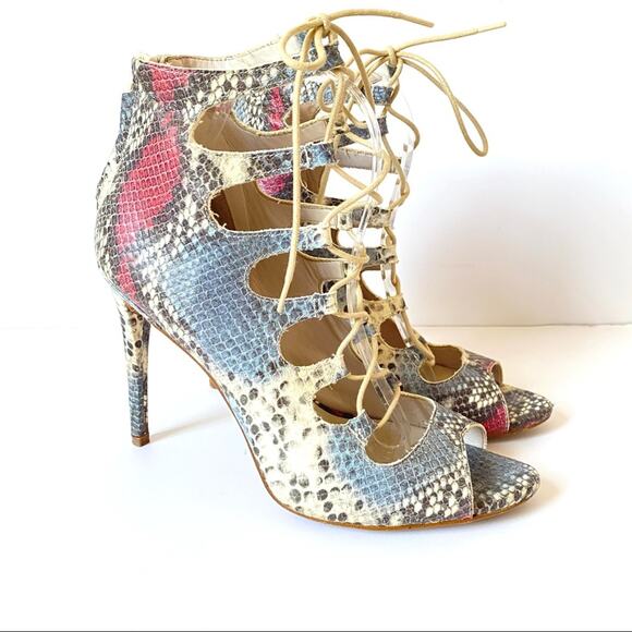 Zara Leather Snake Print Lace Up Heels 41/10 - Picture 2 of 8